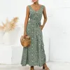 Sukienki imprezowe Summer Boho Maxi sukienki kobiety eleganckie damskie v szyja kwiecista bez rękawów z kieszenią