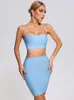 فستان من قطعتين Ailigou 2023 الصيف مثير للنساء عاريات Sky Sky Blue ضمادة مجموعة المشاهير Vestido 230307