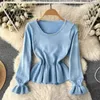 Blouses Femmes Clothland Femmes Chic Perles Mince Pull O Cou Longue Manches Longues Extensible Slim Blouse Chemise Mignon Printemps Tops Blusa LA705