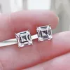 Studörhängen Classic 7mm Square Lab Moissanite Diamond Pure 925 Sterling Silver Fine Jewelry Wedding Presents