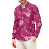 Men's Casual Shirts Samoan Fijian Tapa Print Custom Long Sleeve Pullover Red Leisure Men Shirt Stand Collar Tops Polynesian Tribal Clothing 230306