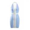 Casual Dresses Wholesale Women's Blue Pink Spaghetti Strap V-Neck Backless Sexig Celebrity Cocktail Party Bandage Dress