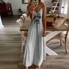 Casual Dresses 2023 Summer Female Clothes Letters Printing V-Neck Woman Strap Dress Long Loose Women Holiday Sleeveless Wholesale