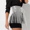 Skirts Women Sequin Tassel Metal Mini Skirt Wrap Festival Party Club Beach Bikini Fringe High Waist Womens A Line