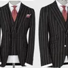 Men's Suits Business Men Tailor-Made 3 Pieces Striped Black Suit Slim Fit Tuxedo Jacket Coat Groom Wedding Formal Prom Tailored