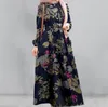 Ethnic Clothing Muslim Abayat Dress Artistic Country Style Retro Print Robe Femme Musulman Cotton Pullover Round Neck A-line