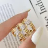 Cluster Rings Trendy Diamond Open Ring Plain Gold Ring18K Solid Yellow (AU750)Women Blogger Party Wedding Fine Customize Jewelry