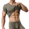 Sous-chemises YUFEIDA Sexy hommes glace soie col rond chemises transparentes hommes à manches courtes basique T-shirts hauts Slim Fitness sous-vêtements Homewear