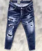 Mäns jeans män mager lyxmärke ljus blå hål långkvalitet manlig stretch smal mode rippad 230306