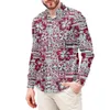 Men's Casual Shirts Samoan Fijian Tapa Print Custom Long Sleeve Pullover Red Leisure Men Shirt Stand Collar Tops Polynesian Tribal Clothing 230306