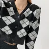 حياكة نسائية Tees Cardigan واحد الصدر بريبي سوداء سوداء سترات النساء غير الرسمي الطويل الأكمام الخريف Argyle Cashmere Streetwearwomen's