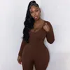 Jumpsuits voor dames rompers herfst winter met lange mouwen jumpsuit dames v nek bodycon dames zwart casual fitness streetwear overalls