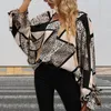 Damen Blusen Pullover Shirt Bequeme Bandage Bündchen Atmungsaktiv Herbst Leopard Geometrie Patchwork Print Top Bluse Arbeitskleidung