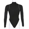 Jumpsuits voor dames rompers rockmore bodycon lange mouw reflecterende streep ritsheid bodysuit dames brief bedrukte dames bodysuits streetwear herfst winter 230306