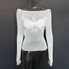 2023 Spring Summer Womens Mesh T Shirt Hollow Out Sexy Light Perspective One Neck T-shirt Crop Tops Tees For Ladies Outfits