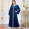 Ethnic Clothing Women Velvet Dress Spring Autumn Embroidery Long Muslim Ramadan Eid Al-Adha Ankle-Length Caftan Marocain