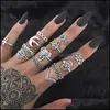 Cluster Rings Bohemian Retro Crown Gem Big Palm Elephant 13 Piece Set Ring Womens Crystal Joint Punk Gift Drop Delivery Jewelry Dhquc