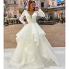 Simple A Line Wedding Dress Multilayered Ruffles Bridal Gowns Long Sleeves V Neck Back Lace-Up Robe De Mariee 328 328