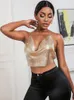 Tanques femininos Camis Sruby Sexy Party Metal Metal Metallic Top Women Corset Beach Halter Corset Tops Glitter Club Tank Top Roupas Top Christmas 230307