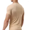 Unterhemden YUFEIDA Sexy Herren Eisseide O-Ausschnitt Transparente Hemden Männlich Kurzarm Basic T-Shirts Tops Slim Fitness Unterwäsche Homewear