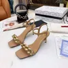 Chaussures habillées chaîne en métal talons hauts fée sandales bout carré couleurs unies femmes en cuir véritable concepteur Sandalias Mujer 2023