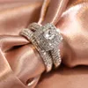 Cluster Rings Luxury 925 Sterling Silver Wedding Engagement Cocktail Zircon Double-layer Finger Ring Designed For Women Set