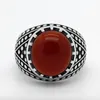 Cluster Rings 925 Sterling Silver Men's Ring With Natural Red Agate Stone Male Retro Oval Onyx Turkish Handmade Antique Jewelry
