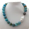 Chaînes Belle 19" 12mm Bleu Perle Blanc Keshi Perle Collier