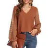 Women's Blouses Swiss Dot Tops For Women Lantern Sleeve V Neck Chiffon Casual Work Shirts