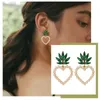 Hoop örhängen enkel pärla älskar kvinnlig diamantgrön blad stud kvinnor dingle trendig multipel uppsättning för kvinnor