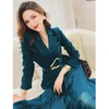 Two Piece Dress Plus Size Women's Suit Blazer Long Jacket Mesh es Set With Belt Elegant Women Winter Coat Sets 230307