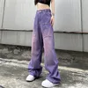 Qnpqyx пурпурные мешковатые джинсы Женщины парня в стиле высокий градиент по талии вымытый брюки с грузовыми штанами Y2K