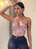 Tanques femininos Camis Sruby Sexy Party Metal Metal Metallic Top Women Corset Beach Halter Corset Tops Glitter Club Tank Top Roupas Top Christmas 230307