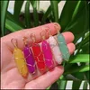 Charmes Pierre de cristal naturel Reiki Chakra Fil d'or Wrap Mticolor Rose Quartz Violet Améthyste Point Hexagonal Pendum Drop Livraison J Dhwco