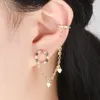 Backs Earrings 2023 Gold Copper Colorful Round Cubic Zirconia Clip Fashion Jewelry Wedding Party Gift Women's