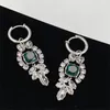 Spring Buckle Ear Stud Leaf Jewels bengelen Charm vrouwen grote groene juweel oorbellen met diamanten