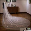 Bridal Veils Shining Sequined Wedding For Brides Ivory Champagne Tle One Layer Sparkle Long Cathedral Women Hair Accessories Drop De Dha52