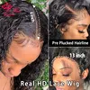 Wigs Invisible HD Lace Frontal Wigs 250％13x6レースフロントウィッグディープウェーブHDレース閉鎖巻き巻きウィッグフルレース人間の生の髪のかつら