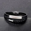 Bracelets de charme pulseira de couro com várias camadas para homens Black Bads Aço inoxidável Atacado Jóias personalizadas 215mm