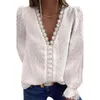 Dames blouses dames blouse shirts y2k massieve kleur casual lange mouw v-neck pom kanten pullover tops kleding vrouwelijke dames lente herfst