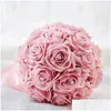 Bröllopsblommor Brud Red Rose Bouquet Romantic Bride Artificial Bouquets Home Decoration With Crystal Drop Delivery Party Events Su Dhign