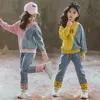 Clothing Sets Spring Autumn Patchwork Kids Tracksuit Contrast Girls Sweatshirt Denim Pant Children 2 Pieces Outfits Hoodie Set 3 16 Years 230307