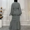 Etniska kläder Eid Ramadan Abaya sätter Dubai Muslim Maxi Dress kaftan kvinnor med wrap kjol Islamiska jalabiya caftan robe femme musulman