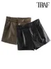 Shorts pour femme TRAF femmes Chic mode poches latérales Faux cuir Shorts Vintage taille haute veste pour homme femme pantalon court Mujer 230306