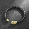 Charm Bracelets HaoYi Men's Leather Braided Bracelet Golden Stainless Steel Skull Accessories Punk Simple Jewelry