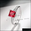 Bagues de cluster Square Zicron Bague Sier Plaqué Fantasy Colorf Amitié Patery Bijoux Cadeau Dames Fille Taille 5 6 7 8 9 10 Dro Dhnah