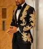 Ternos masculinos bordados de bordados de glitter com calças pretas Groom Wear Slim Fit Custom Made Men for Wedding Prom Vestres Tuxedos 2Pieces