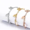 Menina de luxo feminina 19,5 cm flor pulseiras em V 316L titânio aço amor designer prata rosa ouro logotipo original gravar pulseira moda jóias senhora festa