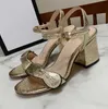 Summer High Heeled Sandals Designer Leather Women's High Heels Sexig Metal Buckle Large Office Suede Lady Metal Belt Buckle Thick Heel Woman Shoes Withbox No021