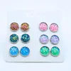 Studörhängen par/set 12mm runda druzy set bling glittrande harts rostfritt stål örhängen charm femme juvelystud